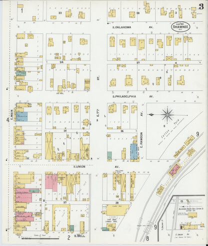 Sanborn Fire Insurance Map from Shawnee, Pottawatomie County, Oklahoma (1901), Sheet #0003 - Complete Map Set gallery image, historic Sanborn map, vintage wall art, Oklahoma Oklahoma