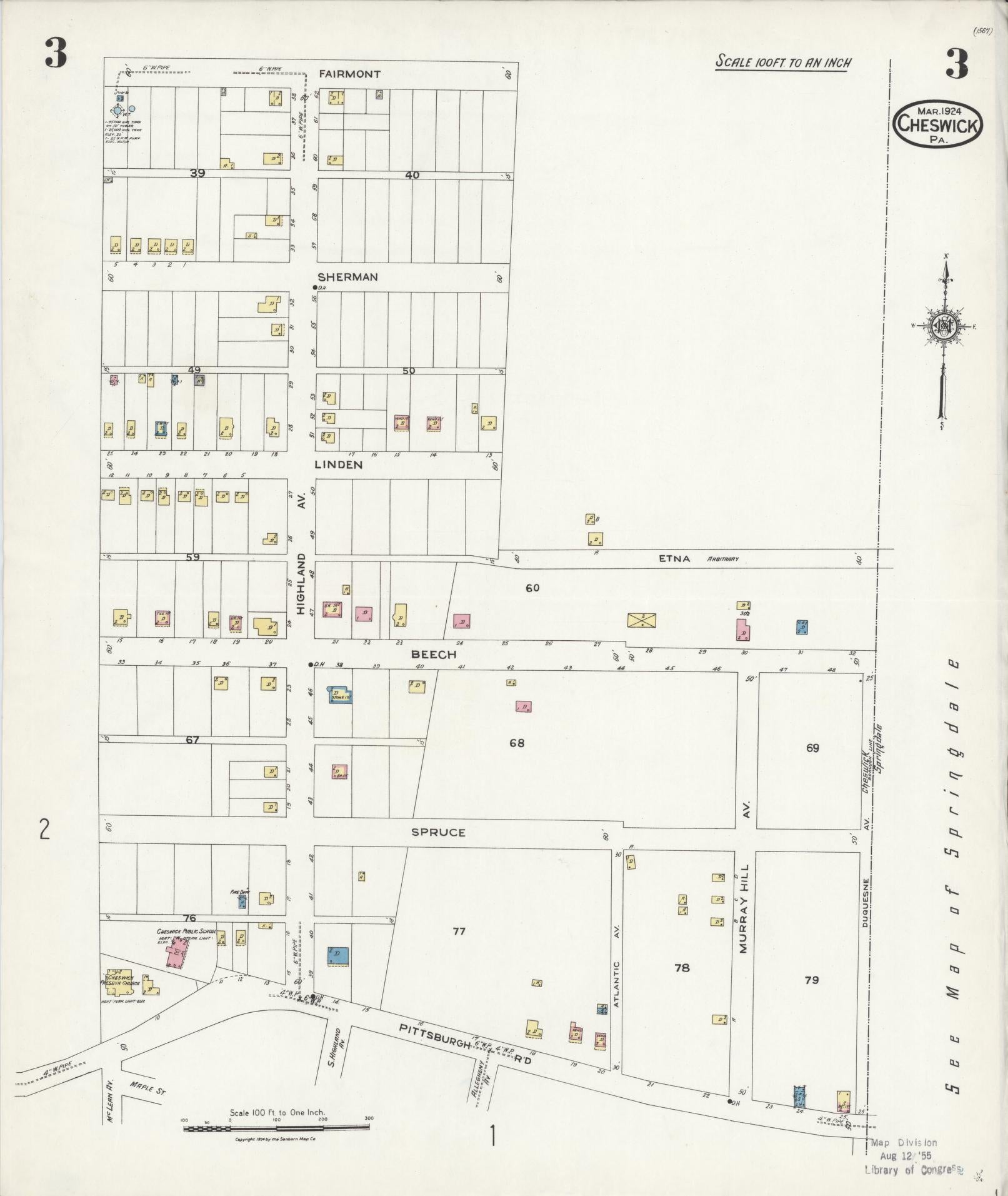 Sanborn Fire Insurance Map from Cheswick, Allegheny County, Pennsylvania (1924), Sheet #0003 - Historic Sanborn Fire Insurance Map Print, vintage old map wall art, antique decor, genealogy gift, Pennsylvania Pennsylvania map