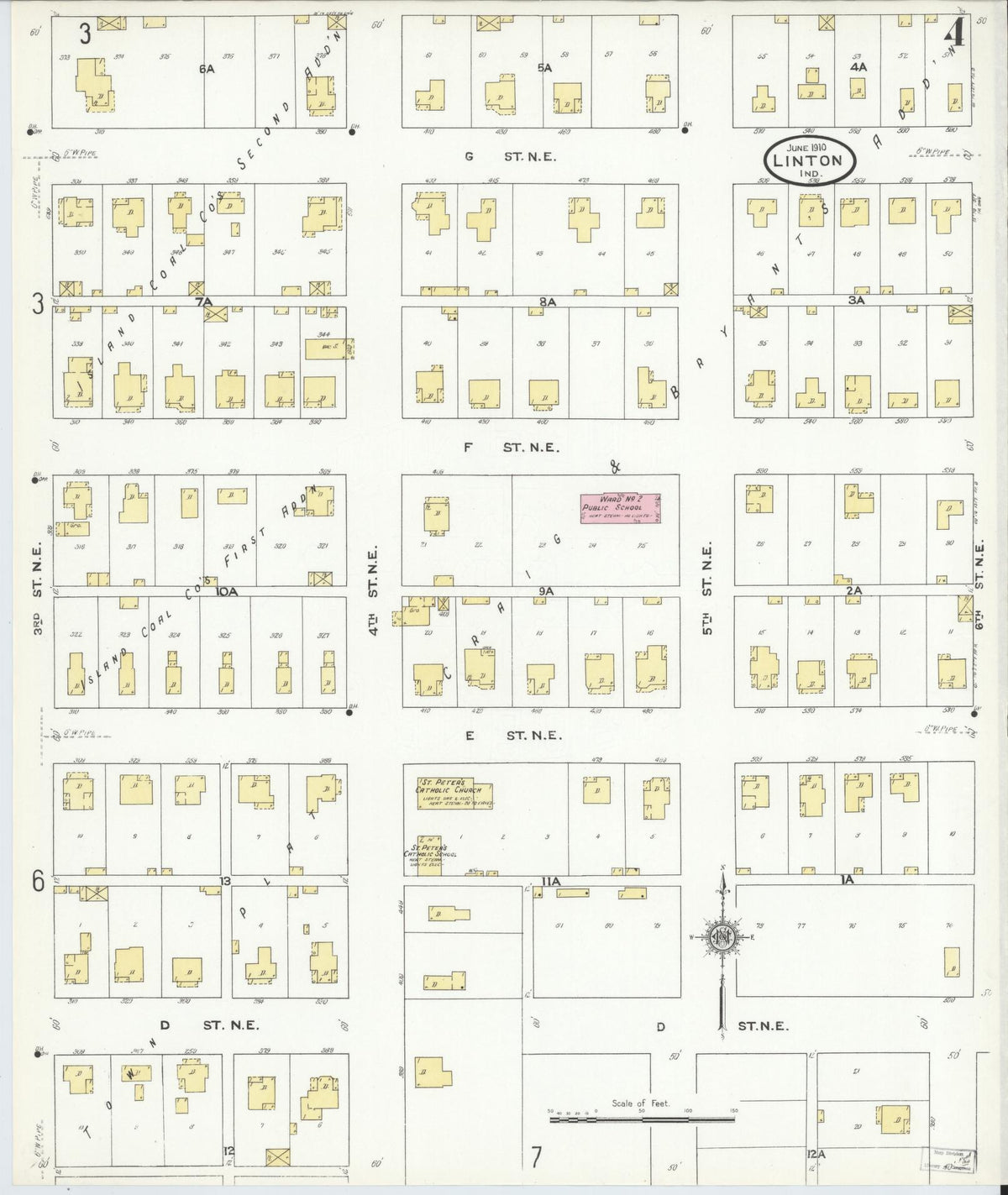 Sanborn Fire Insurance Map from Linton, Greene County, Indiana (1910), Sheet #0004 - Historic Sanborn Fire Insurance Map Print, vintage old map wall art, antique decor, genealogy gift, Indiana Indiana map
