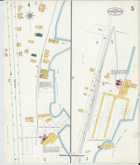 Sanborn Fire Insurance Map from Harbor Springs, Emmet County, Michigan (1906), Sheet #0005 - Historic Sanborn Fire Insurance Map Print, vintage old map wall art, antique decor, genealogy gift, Michigan Michigan map