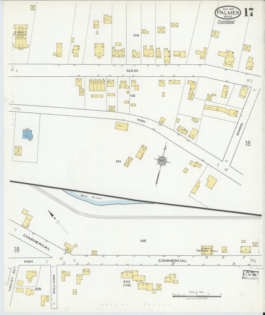 Sanborn Fire Insurance Map from Palmer, Hampden County, Massachusetts (1918), Sheet #0017 - Historic Sanborn Fire Insurance Map Print, vintage old map wall art, antique decor, genealogy gift, Massachusetts Massachusetts map