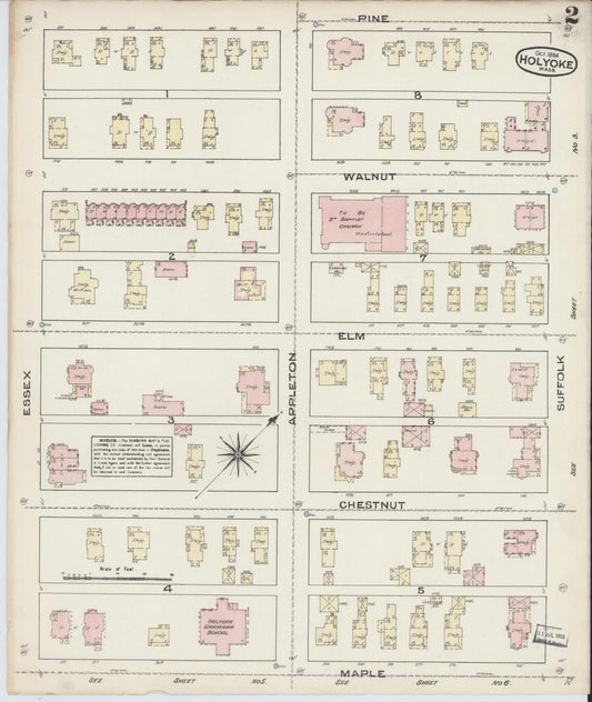 Sanborn Fire Insurance Map from Holyoke, Hampden County, Massachusetts (1884), Sheet #0002 - Historic Sanborn Fire Insurance Map Print, vintage old map wall art, antique decor, genealogy gift, Massachusetts Massachusetts map