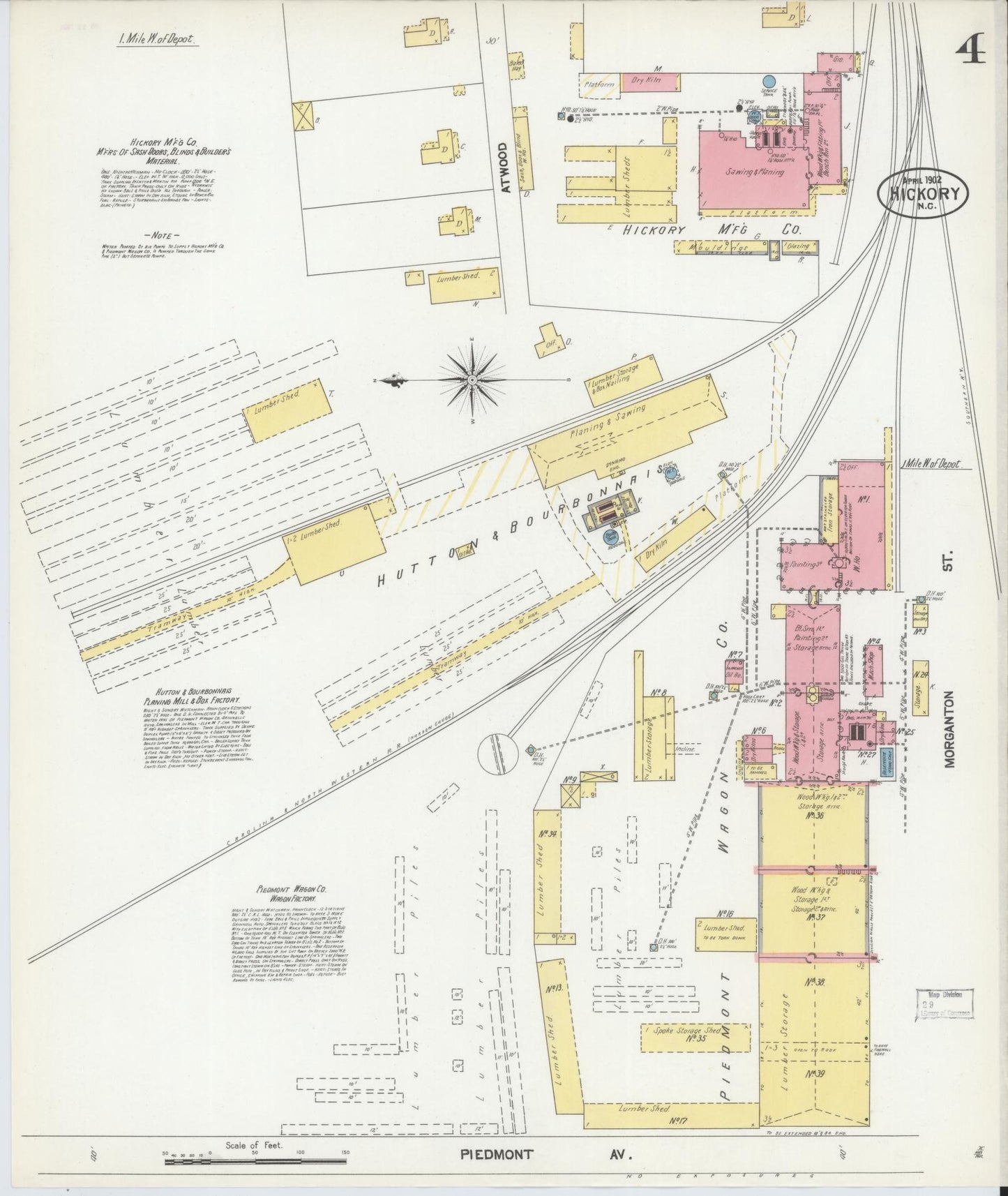 Sanborn Fire Insurance Map from Hickory, Catawba County, North Carolina (1902), Sheet #0004 - Complete Map Set gallery image, historic Sanborn map, vintage wall art, North Carolina North Carolina