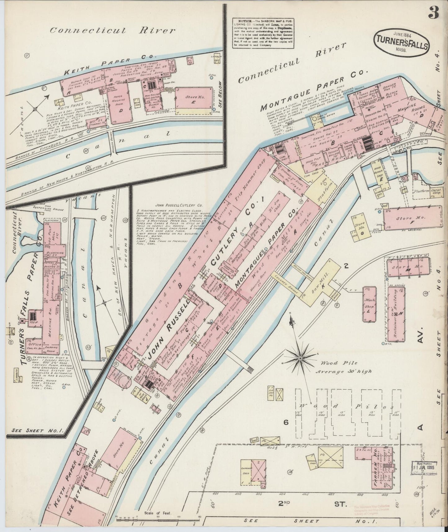 Sanborn Fire Insurance Map from Turners Falls, Franklin County, Massachusetts (1884), Sheet #0003 - Complete Map Set gallery image, historic Sanborn map, vintage wall art, Massachusetts Massachusetts