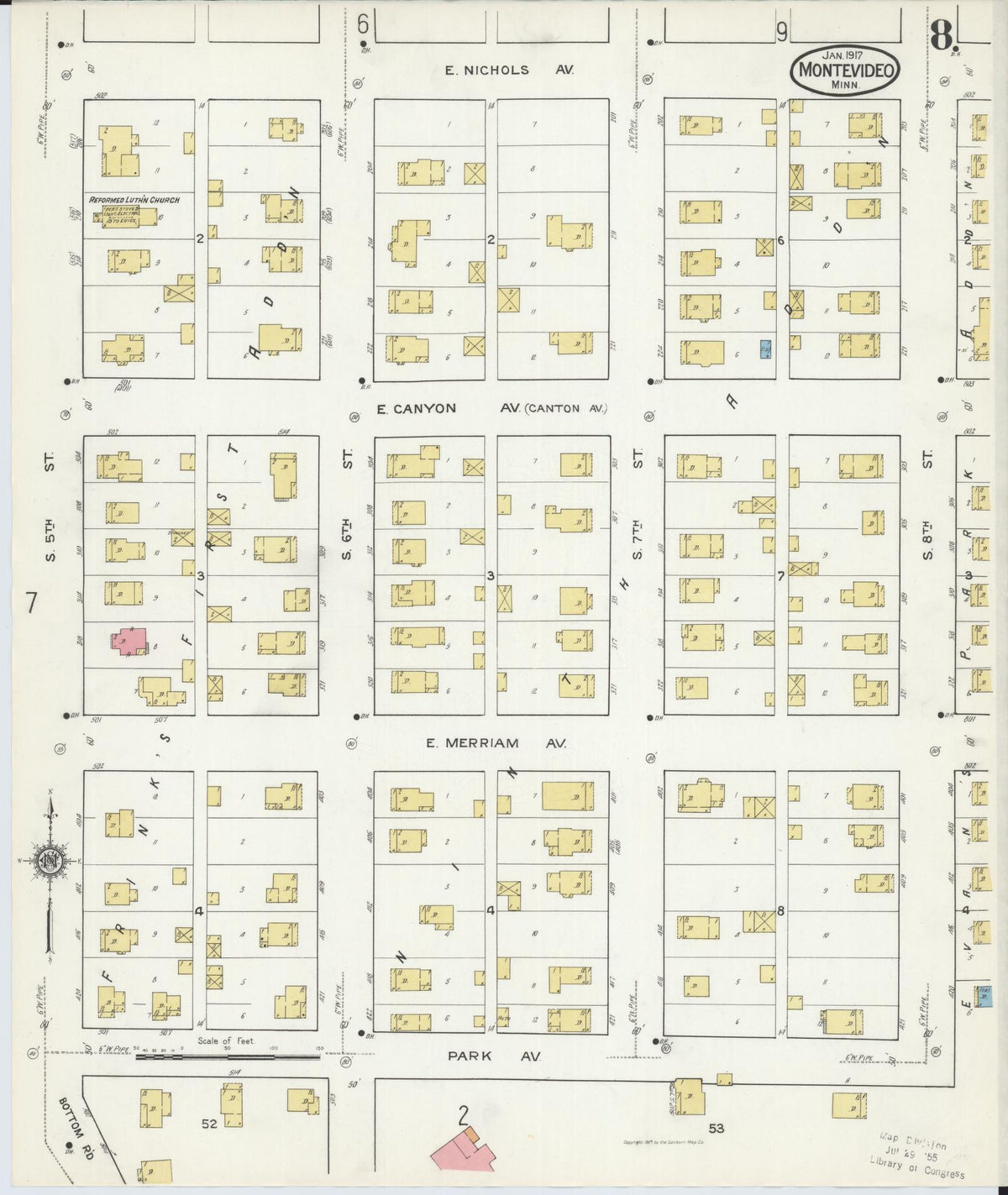 Sanborn Fire Insurance Map from Montevideo, Chippewa County, Minnesota (1917), Sheet #0008 - Complete Map Set gallery image, historic Sanborn map, vintage wall art, Minnesota Minnesota