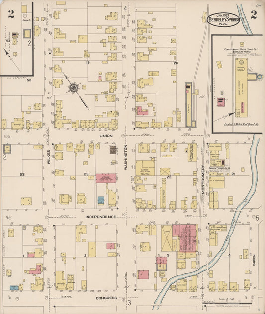 Sanborn Fire Insurance Map from Berkeley Springs, Morgan County, West Virginia (1923), Sheet #0002 - Historic Sanborn Fire Insurance Map Print, vintage old map wall art, antique decor, genealogy gift, West Virginia West Virginia map