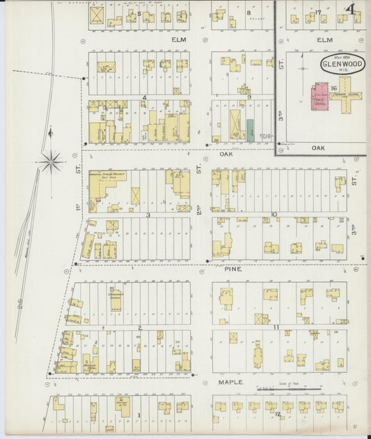 Sanborn Fire Insurance Map from Glenwood City, St. Croix County, Wisconsin (1893), Sheet #0004 - Historic Sanborn Fire Insurance Map Print, vintage old map wall art, antique decor, genealogy gift, Wisconsin Wisconsin map