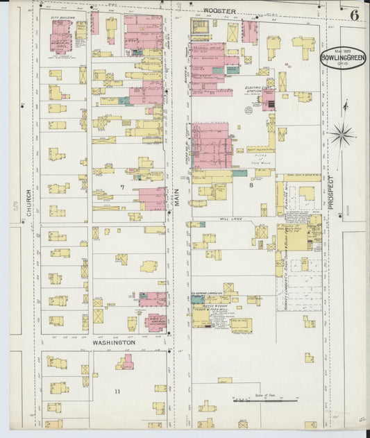 Sanborn Fire Insurance Map from Bowling Green, Wood County, Ohio (1893), Sheet #0006 - Historic Sanborn Fire Insurance Map Print, vintage old map wall art, antique decor, genealogy gift, Ohio Ohio map
