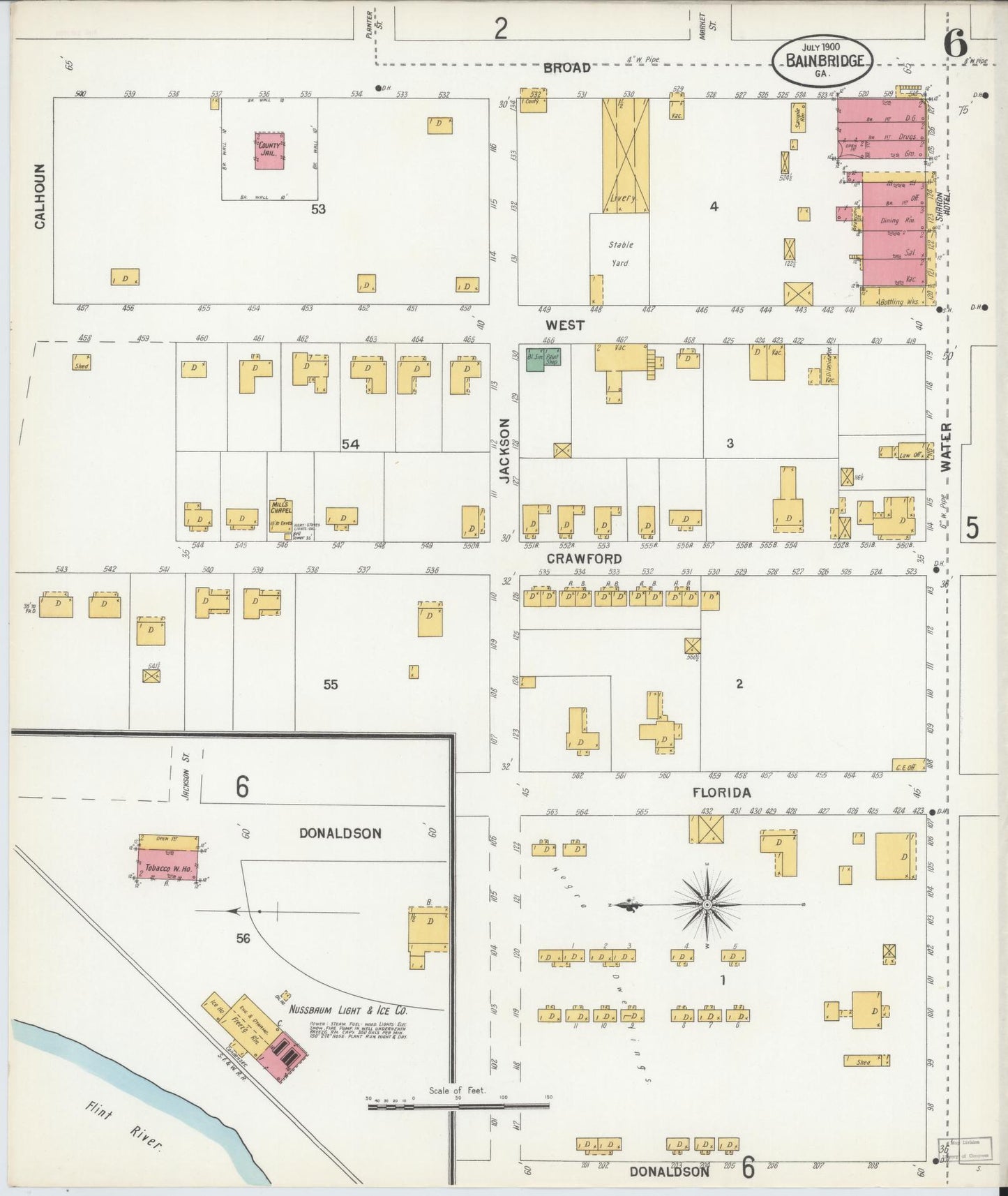Sanborn Fire Insurance Map from Bainbridge, Decatur County, Georgia (1900), Sheet #0006 - Historic Sanborn Fire Insurance Map Print, vintage old map wall art, antique decor, genealogy gift, Georgia Georgia map