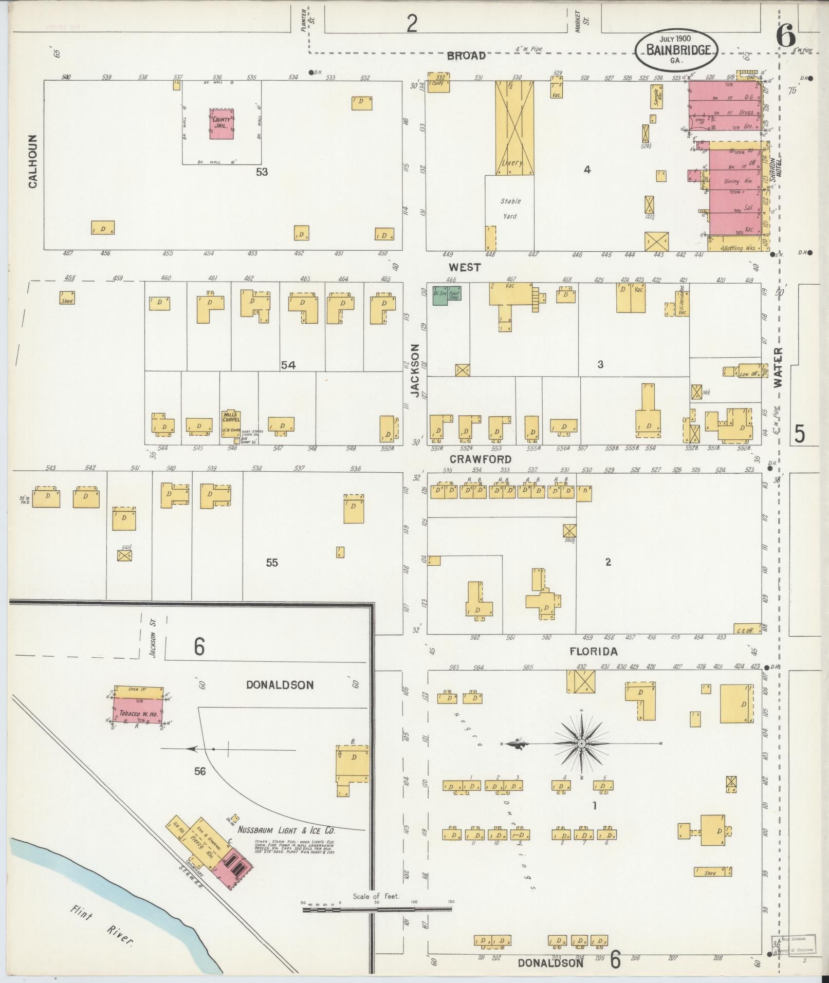 Sanborn Fire Insurance Map from Bainbridge, Decatur County, Georgia (1900), Sheet #0006 - Historic Sanborn Fire Insurance Map Print, vintage old map wall art, antique decor, genealogy gift, Georgia Georgia map
