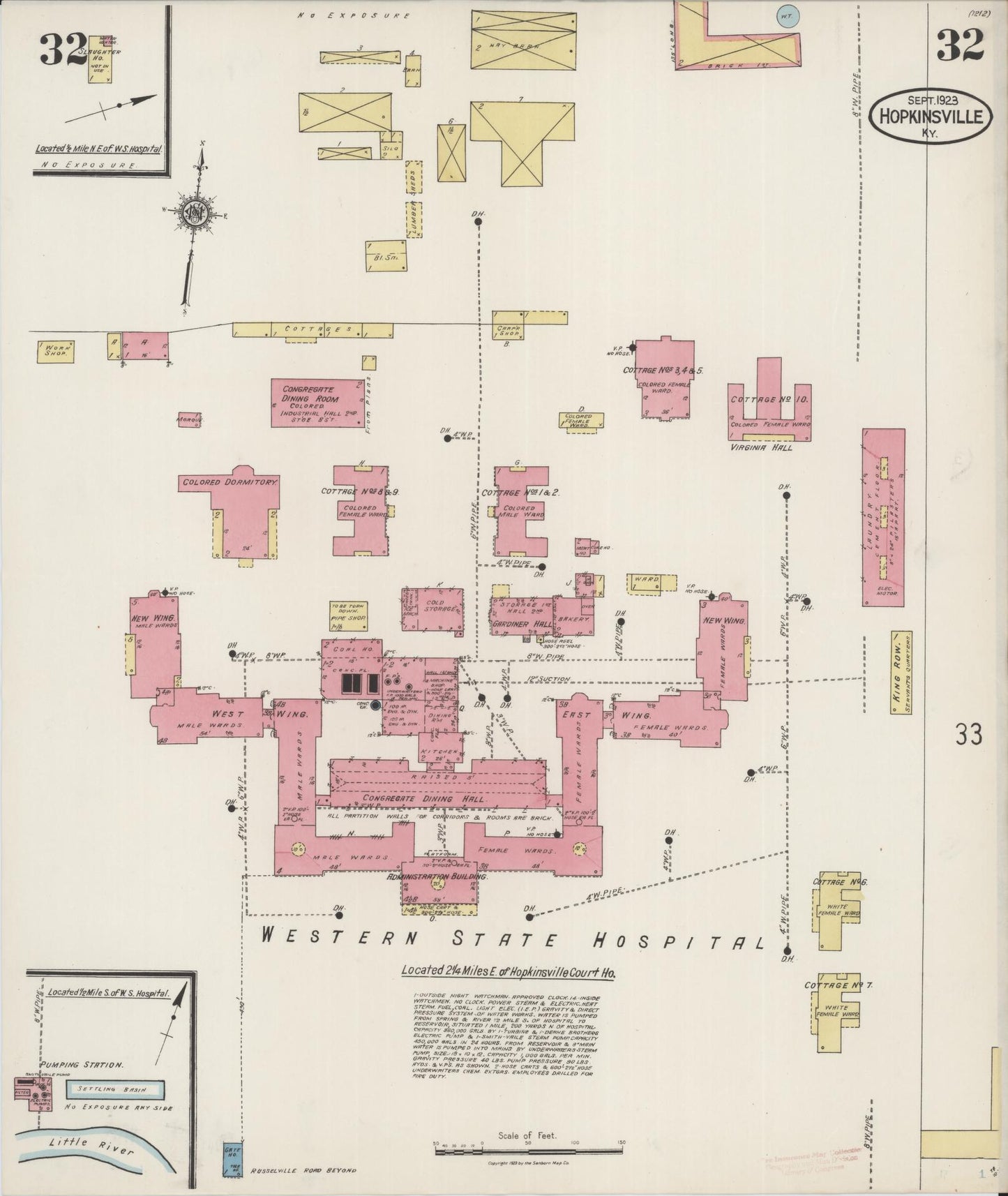 Sanborn Fire Insurance Map from Hopkinsville, Christian County, Kentucky (1923), Sheet #0032 - Historic Sanborn Fire Insurance Map Print, vintage old map wall art, antique decor, genealogy gift, Kentucky Kentucky map