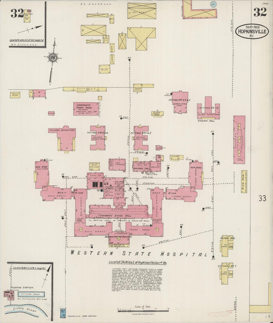 Sanborn Fire Insurance Map from Hopkinsville, Christian County, Kentucky (1923), Sheet #0032 - Historic Sanborn Fire Insurance Map Print, vintage old map wall art, antique decor, genealogy gift, Kentucky Kentucky map