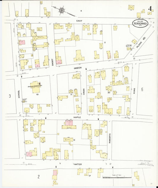 Sanborn Fire Insurance Map from Vergennes, Addison County, Vermont (1910), Sheet #0004 - Historic Sanborn Fire Insurance Map Print, vintage old map wall art, antique decor, genealogy gift, Vermont Vermont map