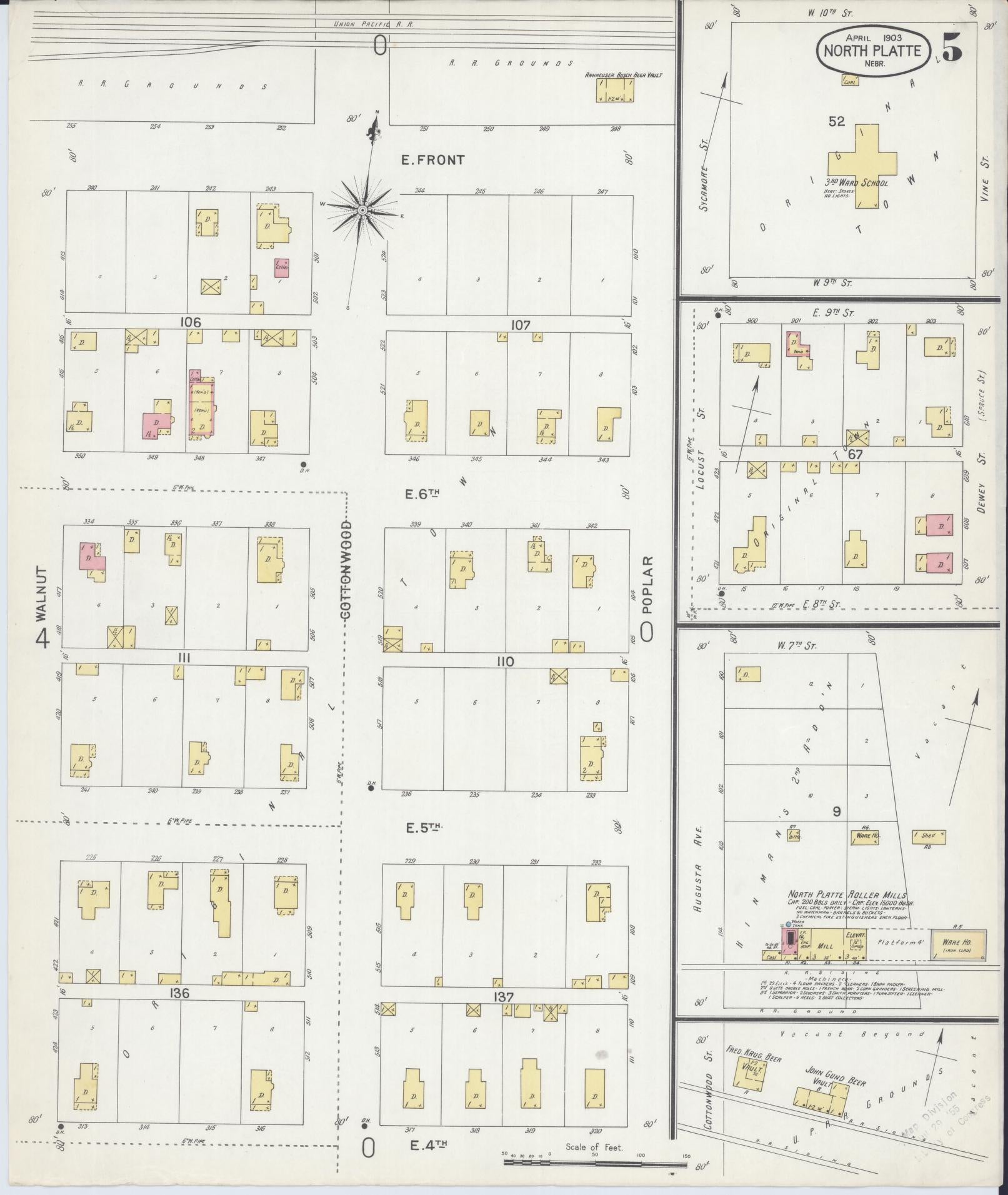 Sanborn Fire Insurance Map from North Platte, Lincoln County, Nebraska (1903), Sheet #0005 - Historic Sanborn Fire Insurance Map Print, vintage old map wall art, antique decor, genealogy gift, Nebraska Nebraska map