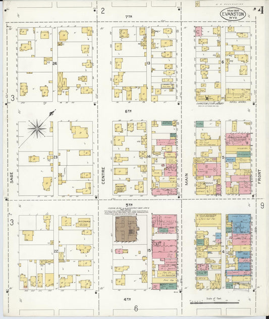 Sanborn Fire Insurance Map from Evanston, Uinta County, Wyoming (1907), Sheet #0004 - Historic Sanborn Fire Insurance Map Print, vintage old map wall art, antique decor, genealogy gift, Wyoming Wyoming map