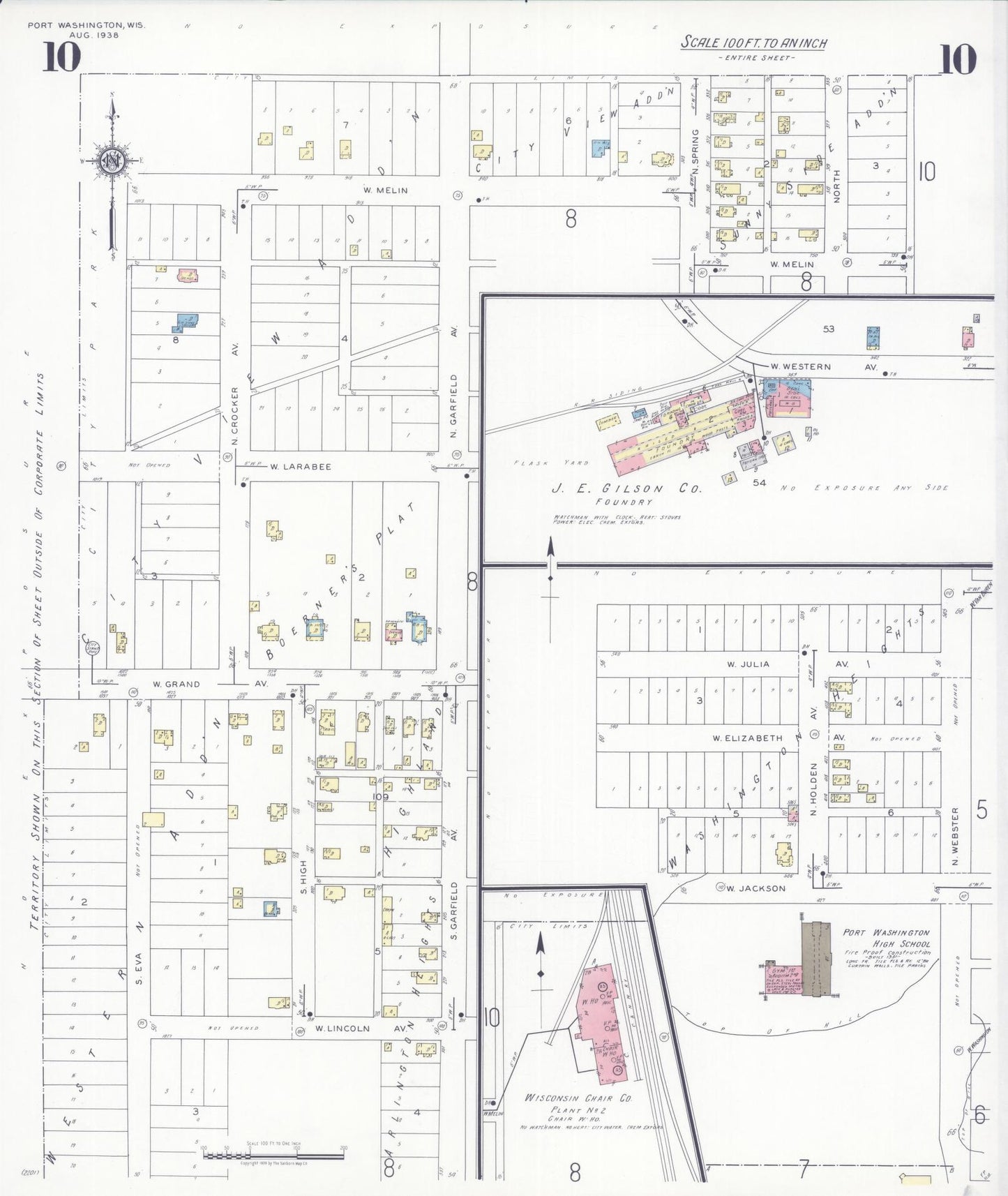 Sanborn Fire Insurance Map from Port Washington, Ozaukee County, Wisconsin (1938), Sheet #0010 - Complete Map Set gallery image, historic Sanborn map, vintage wall art, Wisconsin Wisconsin