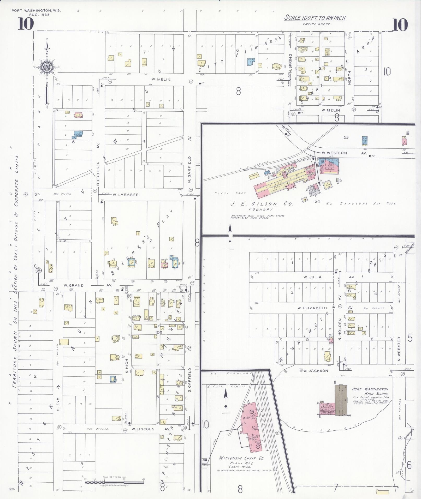 Sanborn Fire Insurance Map from Port Washington, Ozaukee County, Wisconsin (1938), Sheet #0010 - Complete Map Set gallery image, historic Sanborn map, vintage wall art, Wisconsin Wisconsin