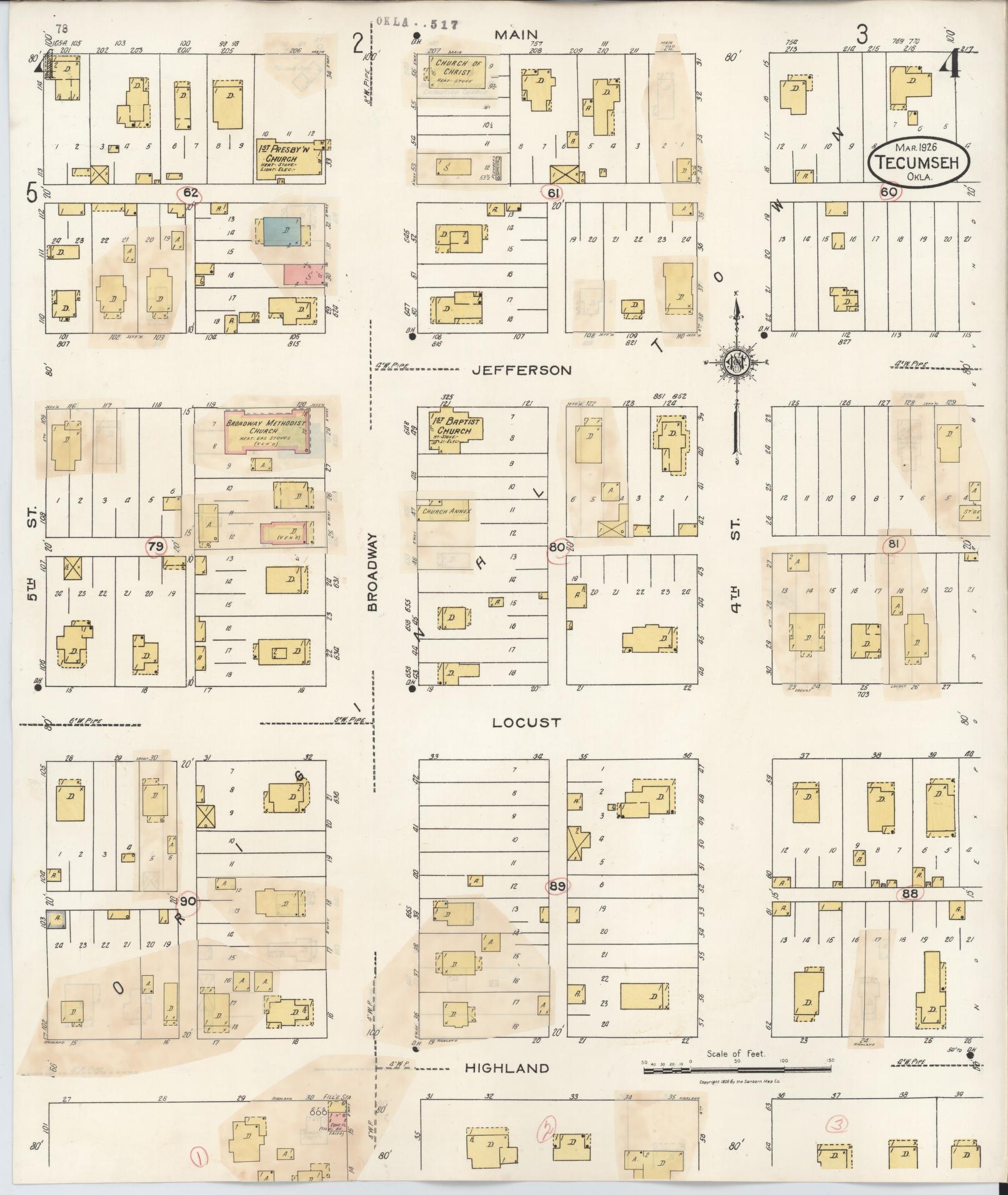 Sanborn Fire Insurance Map from Tecumseh, Pottawatomie County, Oklahoma (1944), Sheet #0004 - Complete Map Set gallery image, historic Sanborn map, vintage wall art, Oklahoma Oklahoma