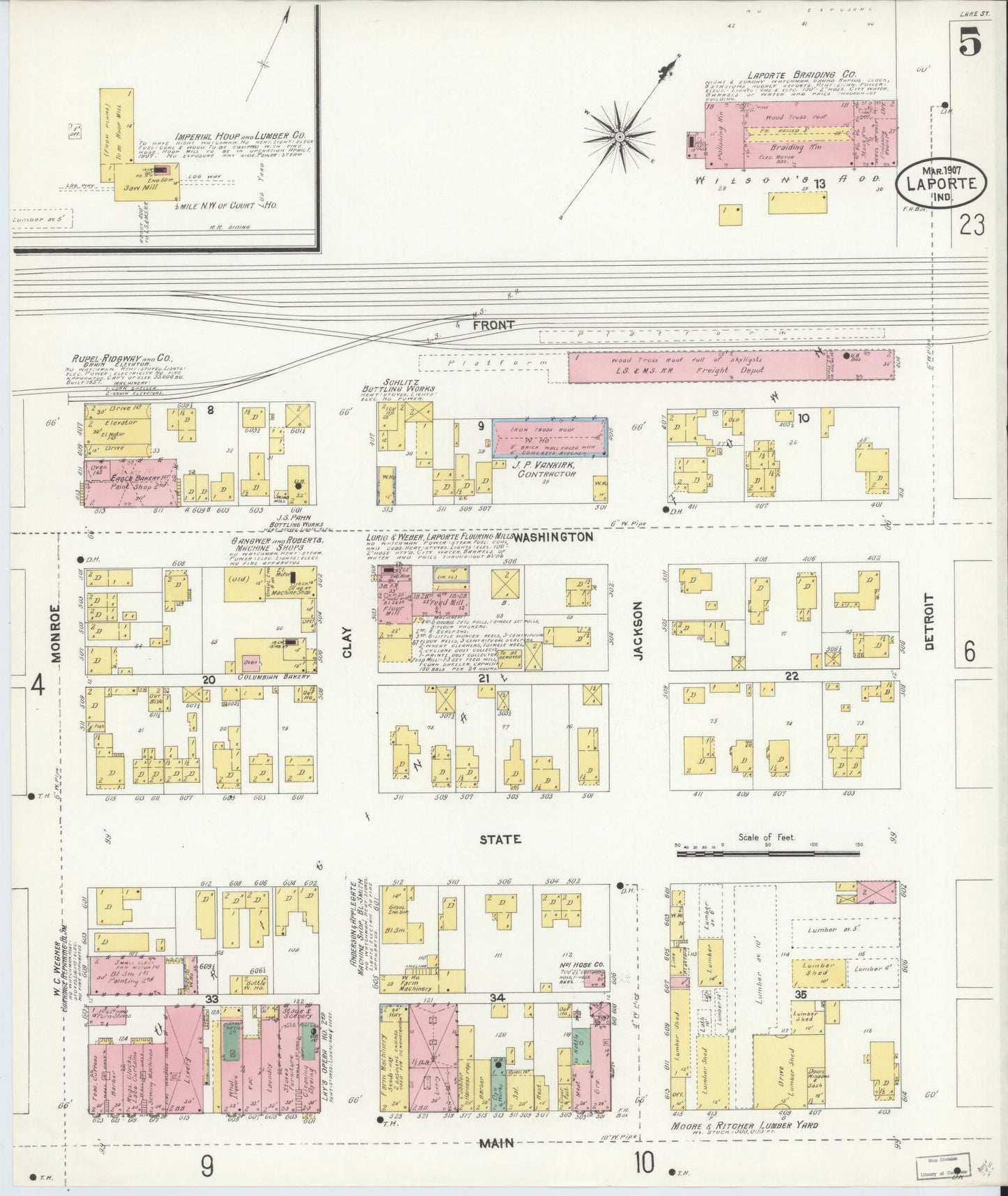 Sanborn Fire Insurance Map from La Porte, La Porte County, Indiana (1907), Sheet #0005 - Complete Map Set gallery image, historic Sanborn map, vintage wall art, Indiana Indiana