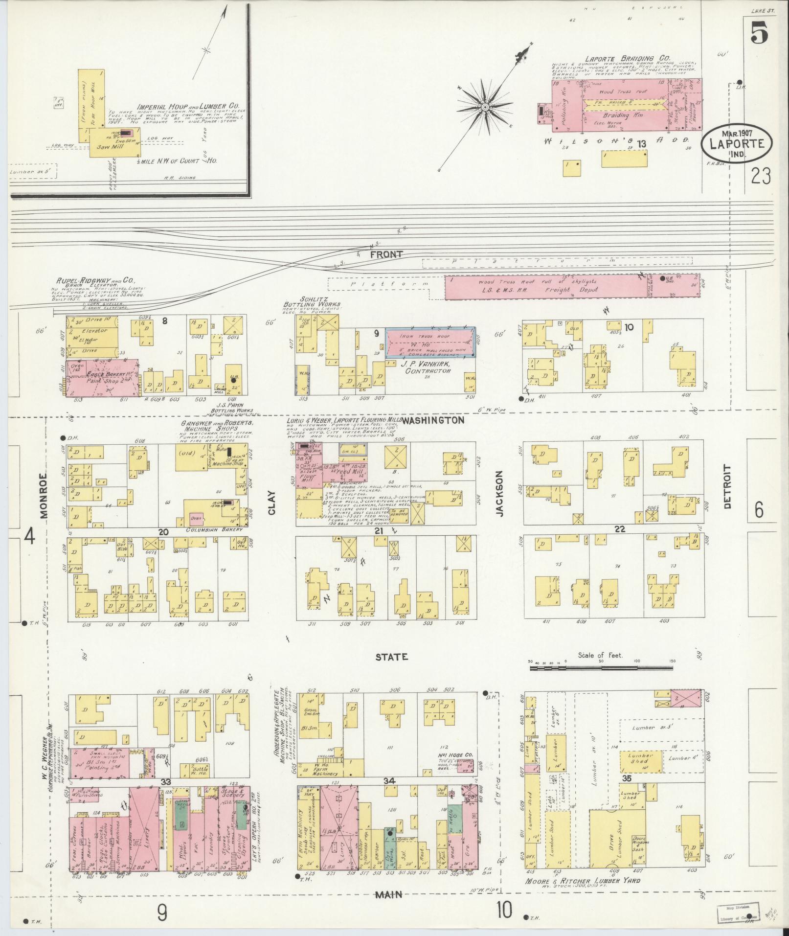 Sanborn Fire Insurance Map from La Porte, La Porte County, Indiana (1907), Sheet #0005 - Complete Map Set gallery image, historic Sanborn map, vintage wall art, Indiana Indiana
