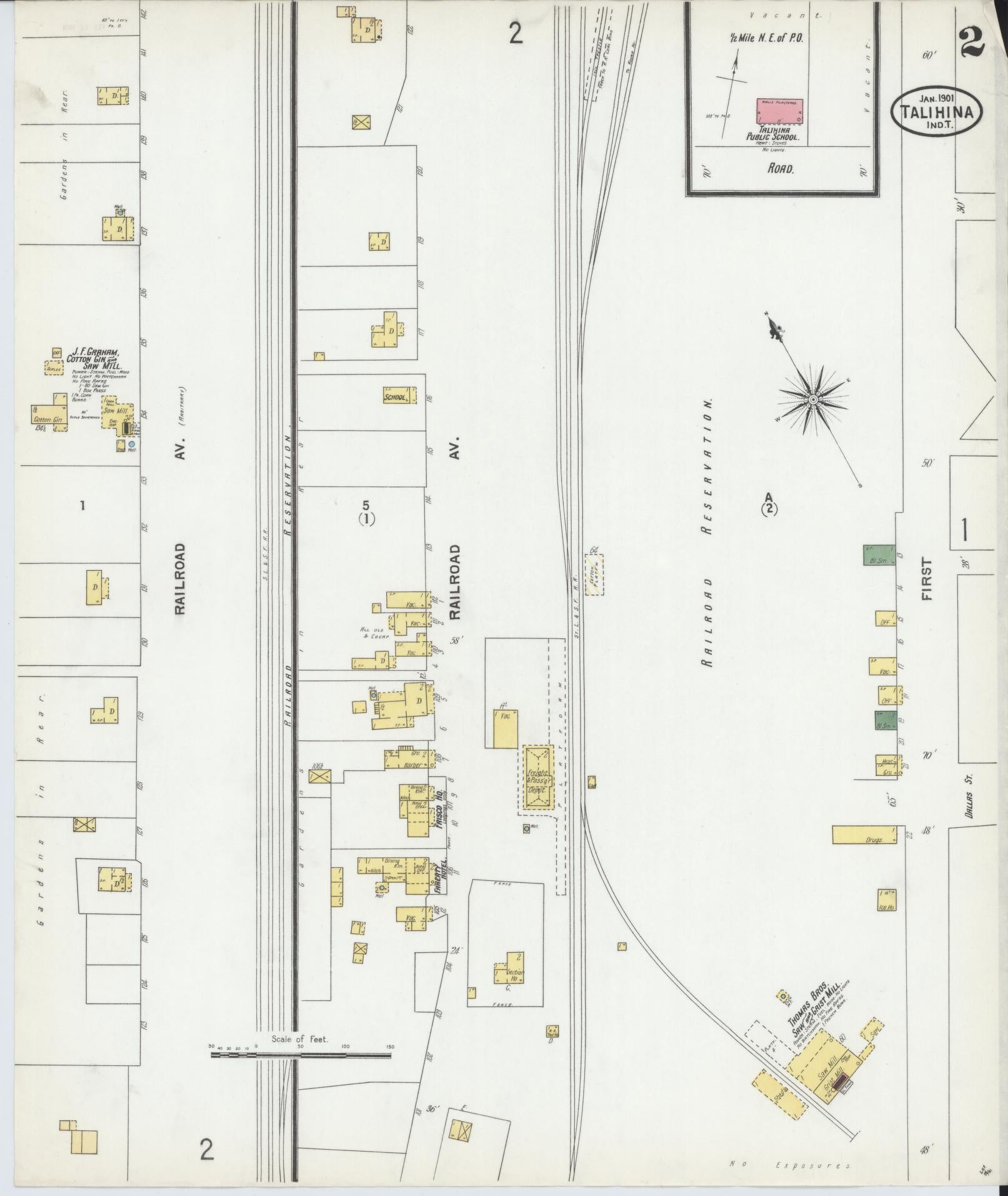 Sanborn Fire Insurance Map from Talihina, Le Flore County, Oklahoma (1901), Sheet #0002 - Complete Map Set gallery image, historic Sanborn map, vintage wall art, Oklahoma Oklahoma