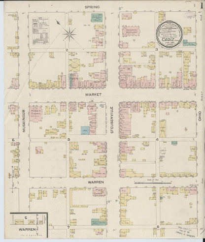 Sanborn Fire Insurance Map from Cadiz, Harrison County, Ohio (1887), Sheet #0001 - Complete Map Set gallery image, historic Sanborn map, vintage wall art, Ohio Ohio