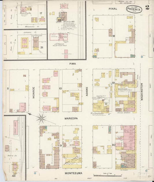 Sanborn Fire Insurance Map from Phoenix, Maricopa County, Arizona (1889), Sheet #0002 - Historic Sanborn Fire Insurance Map Print, vintage old map wall art, antique decor, genealogy gift, Arizona Arizona map