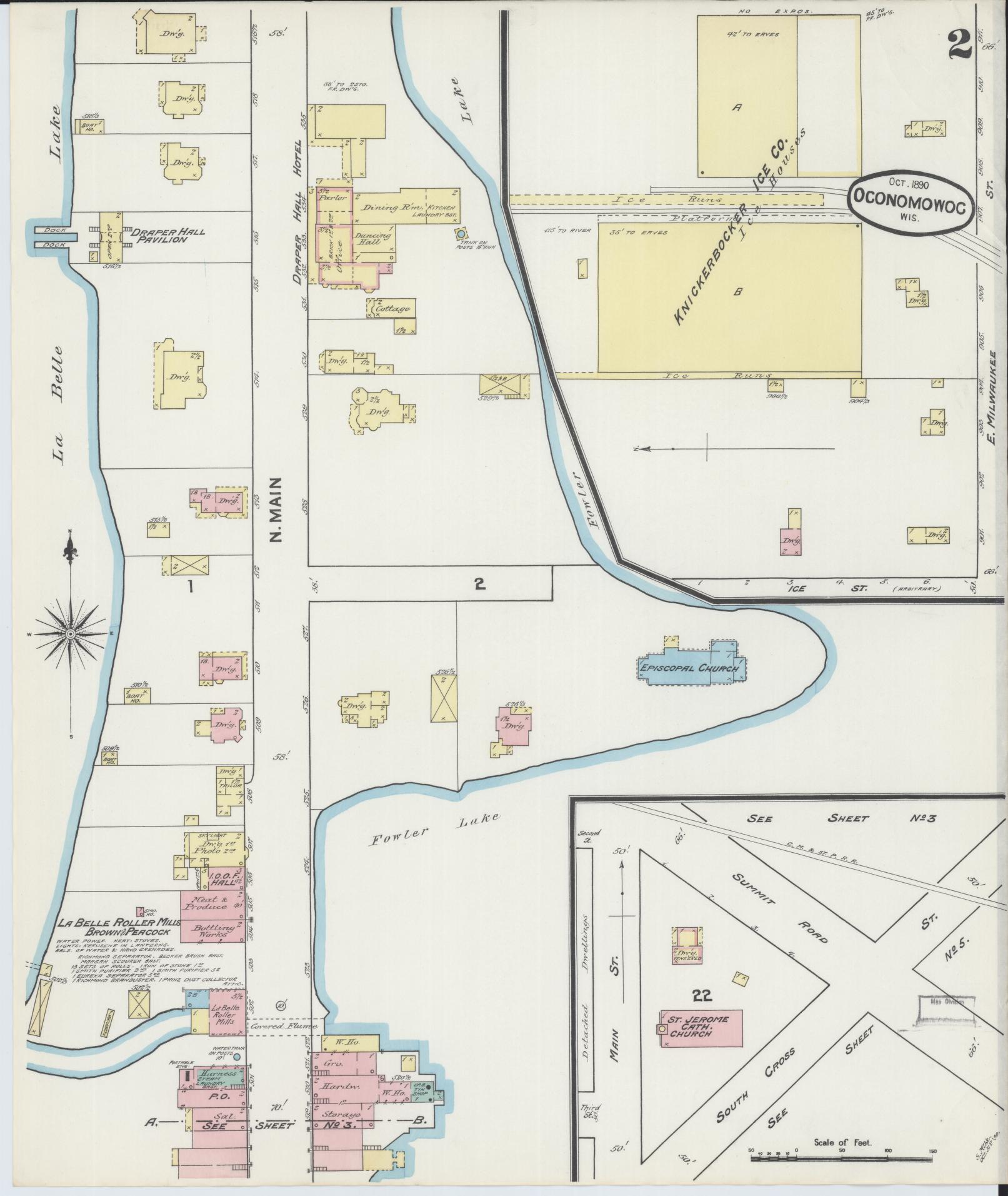 Sanborn Fire Insurance Map from Oconomowoc, Waukesha County, Wisconsin (1890), Sheet #0002 - Historic Sanborn Fire Insurance Map Print, vintage old map wall art, antique decor, genealogy gift, Wisconsin Wisconsin map