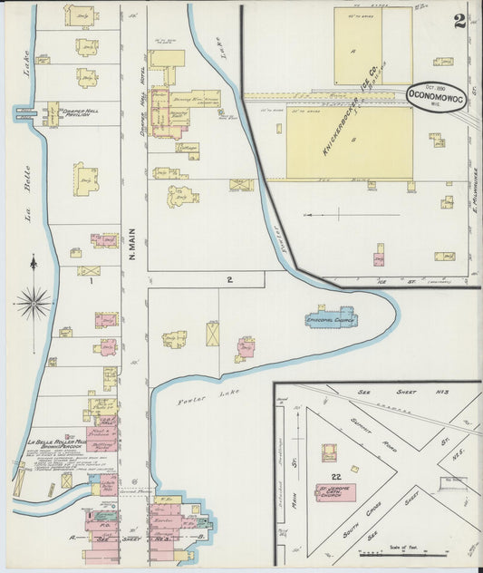 Sanborn Fire Insurance Map from Oconomowoc, Waukesha County, Wisconsin (1890), Sheet #0002 - Historic Sanborn Fire Insurance Map Print, vintage old map wall art, antique decor, genealogy gift, Wisconsin Wisconsin map