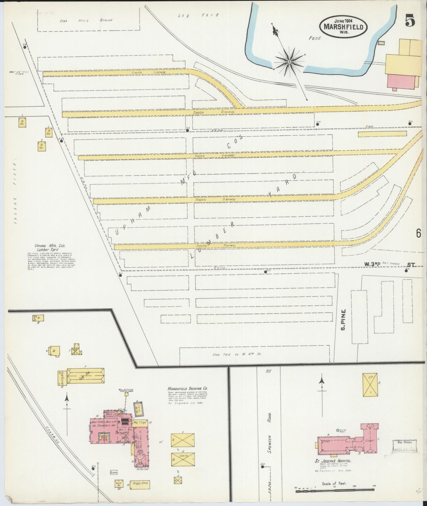 Sanborn Fire Insurance Map from Marshfield, Wood County, Wisconsin (1904), Sheet #0005 - Complete Map Set gallery image, historic Sanborn map, vintage wall art, Wisconsin Wisconsin