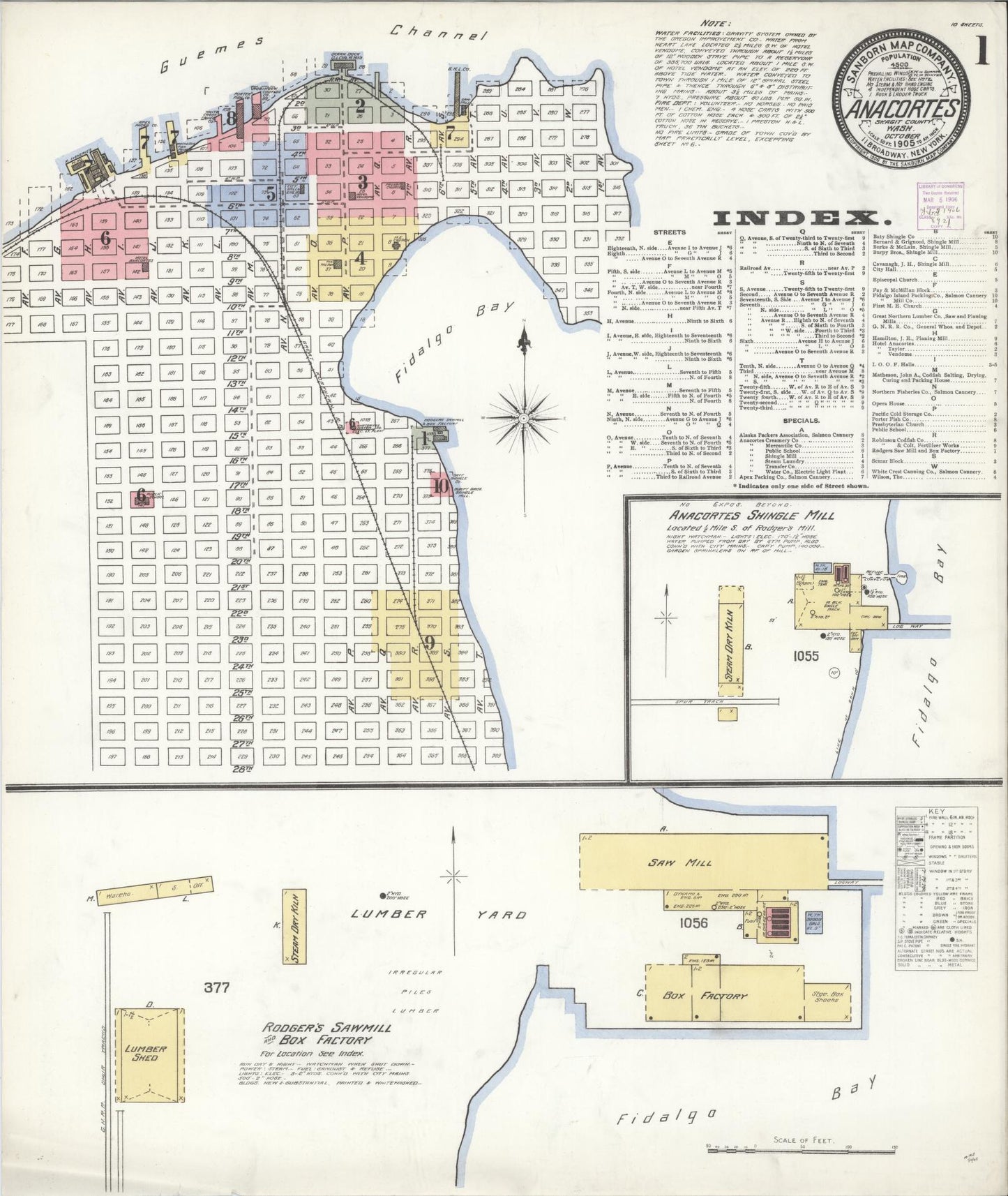 Sanborn Fire Insurance Map from Anacortes, Skagit County, Washington (1905), Sheet #0001 - Historic Sanborn Fire Insurance Map Print, vintage old map wall art, antique decor, genealogy gift, Washington Washington map