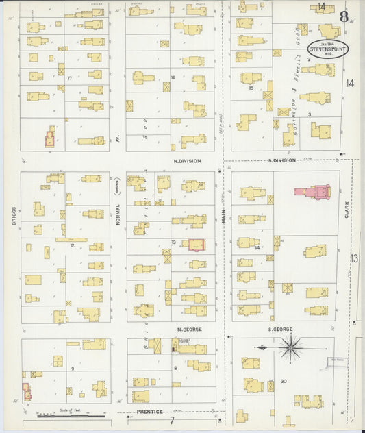 Sanborn Fire Insurance Map from Stevens Point, Portage County, Wisconsin (1904), Sheet #0008 - Historic Sanborn Fire Insurance Map Print, vintage old map wall art, antique decor, genealogy gift, Wisconsin Wisconsin map