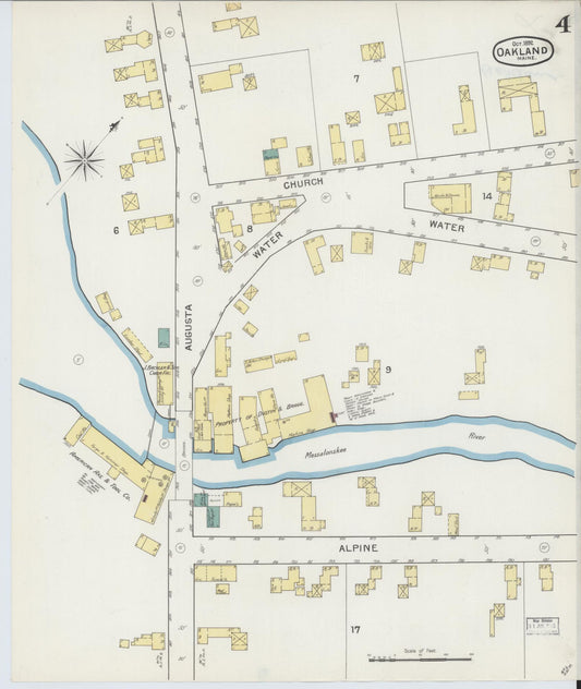 Sanborn Fire Insurance Map from Oakland, Knnebec County, Maine (1892), Sheet #0004 - Historic Sanborn Fire Insurance Map Print, vintage old map wall art, antique decor, genealogy gift, Maine Maine map