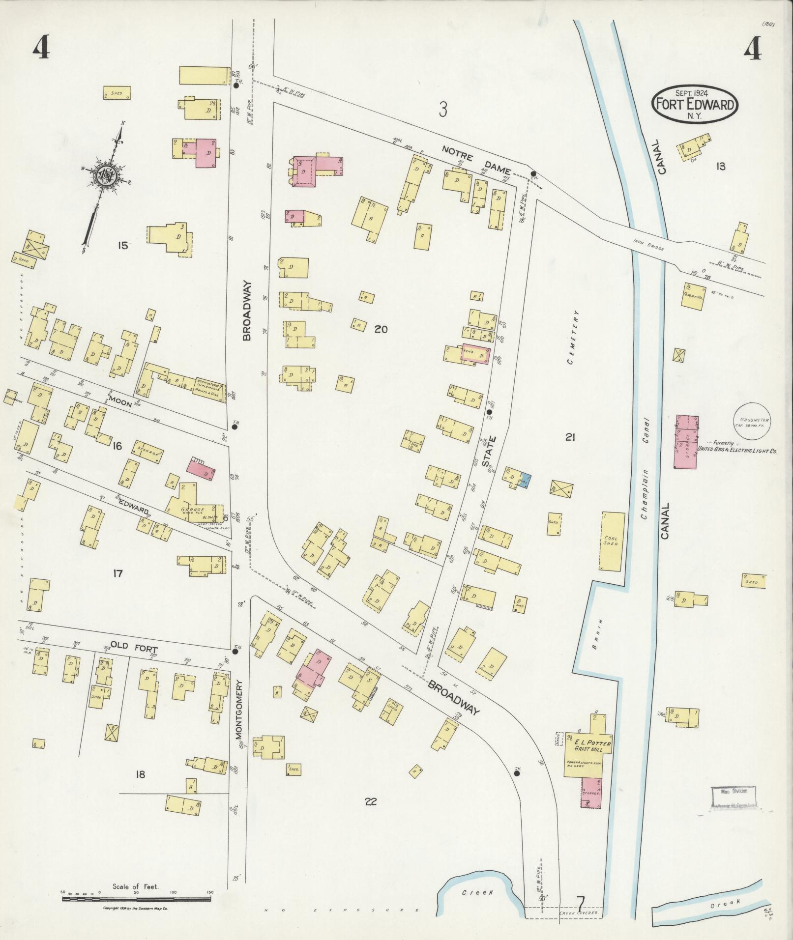 Sanborn Fire Insurance Map from Fort Edward, Washington County, New York (1924), Sheet #0004 - Complete Map Set gallery image, historic Sanborn map, vintage wall art, New York New York