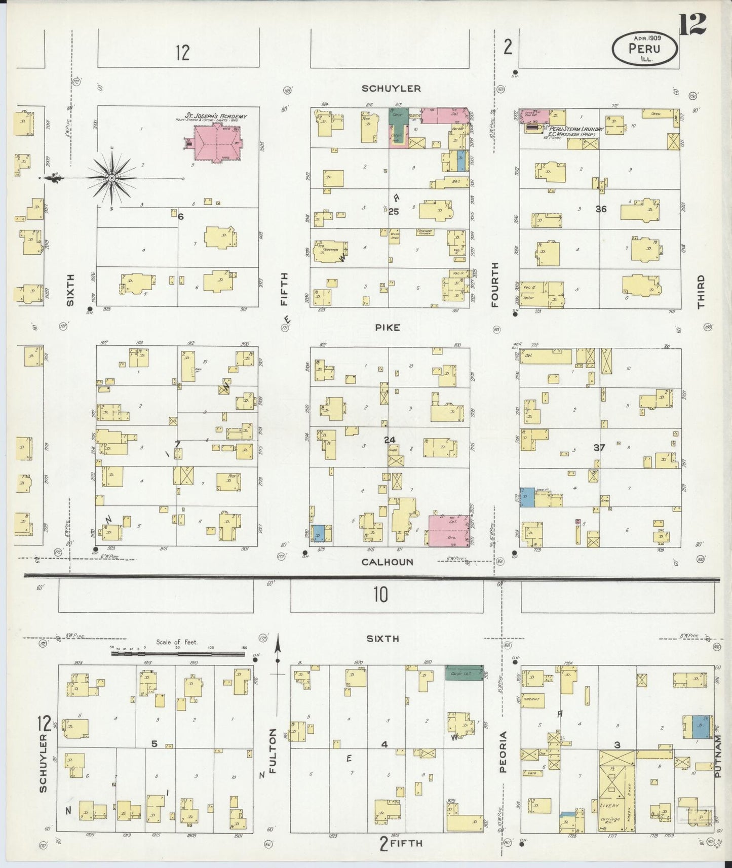 Sanborn Fire Insurance Map from Peru, La Salle County, Illinois (1909), Sheet #0012 - Complete Map Set gallery image, historic Sanborn map, vintage wall art, Illinois Illinois