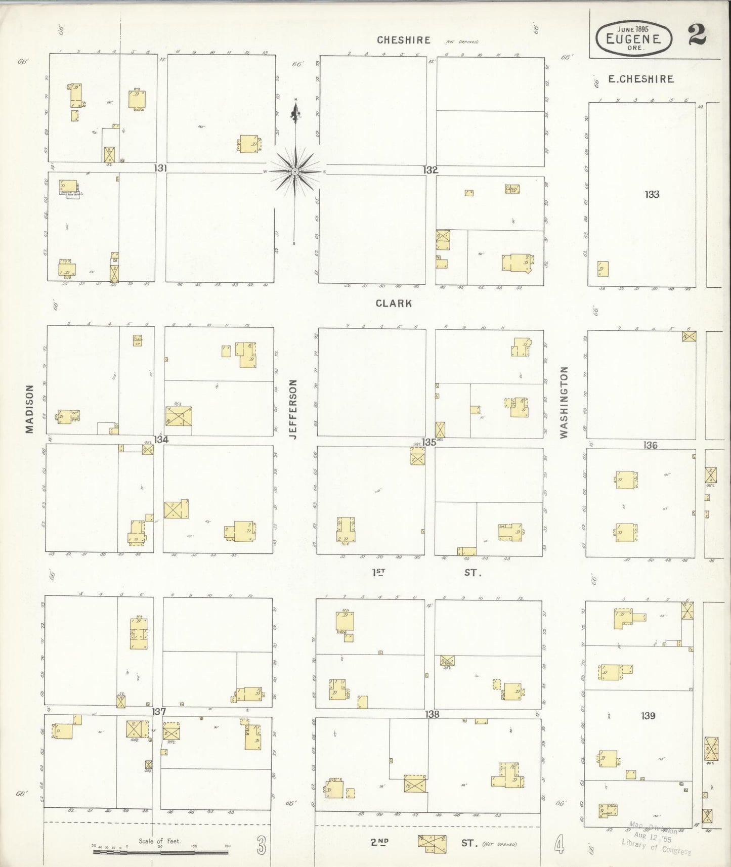 Sanborn Fire Insurance Map from Eugene, Lane County, Oregon (1896), Sheet #0002 - Complete Map Set gallery image, historic Sanborn map, vintage wall art, Oregon Oregon