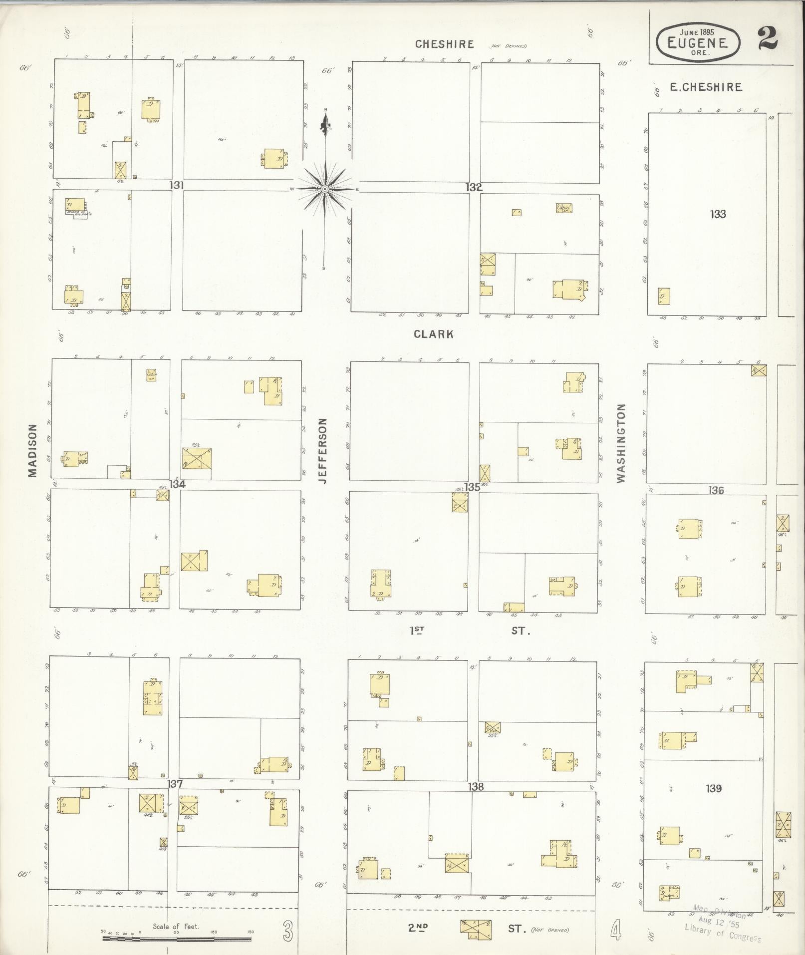 Sanborn Fire Insurance Map from Eugene, Lane County, Oregon (1896), Sheet #0002 - Complete Map Set gallery image, historic Sanborn map, vintage wall art, Oregon Oregon