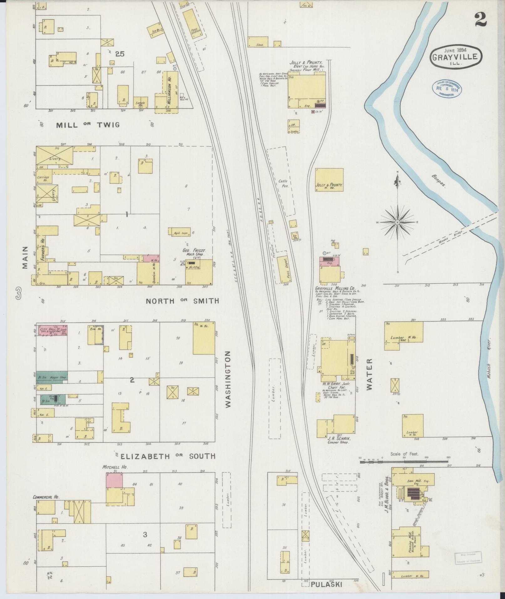 Sanborn Fire Insurance Map from Grayville, White And Edwards Counties, Illinois (1894), Sheet #0002 - Complete Map Set gallery image, historic Sanborn map, vintage wall art, Illinois Illinois