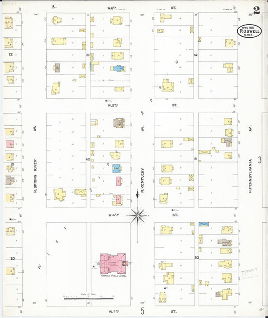Sanborn Fire Insurance Map from Roswell, Chaves County, New Mexico (1905), Sheet #0002 - Historic Sanborn Fire Insurance Map Print, vintage old map wall art, antique decor, genealogy gift, New Mexico New Mexico map