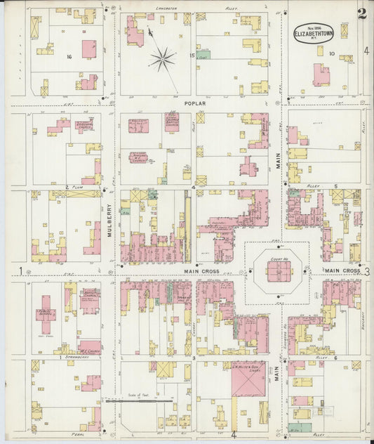 Sanborn Fire Insurance Map from Elizabethtown, Hardin County, Kentucky (1896), Sheet #0002 - Historic Sanborn Fire Insurance Map Print, vintage old map wall art, antique decor, genealogy gift, Kentucky Kentucky map