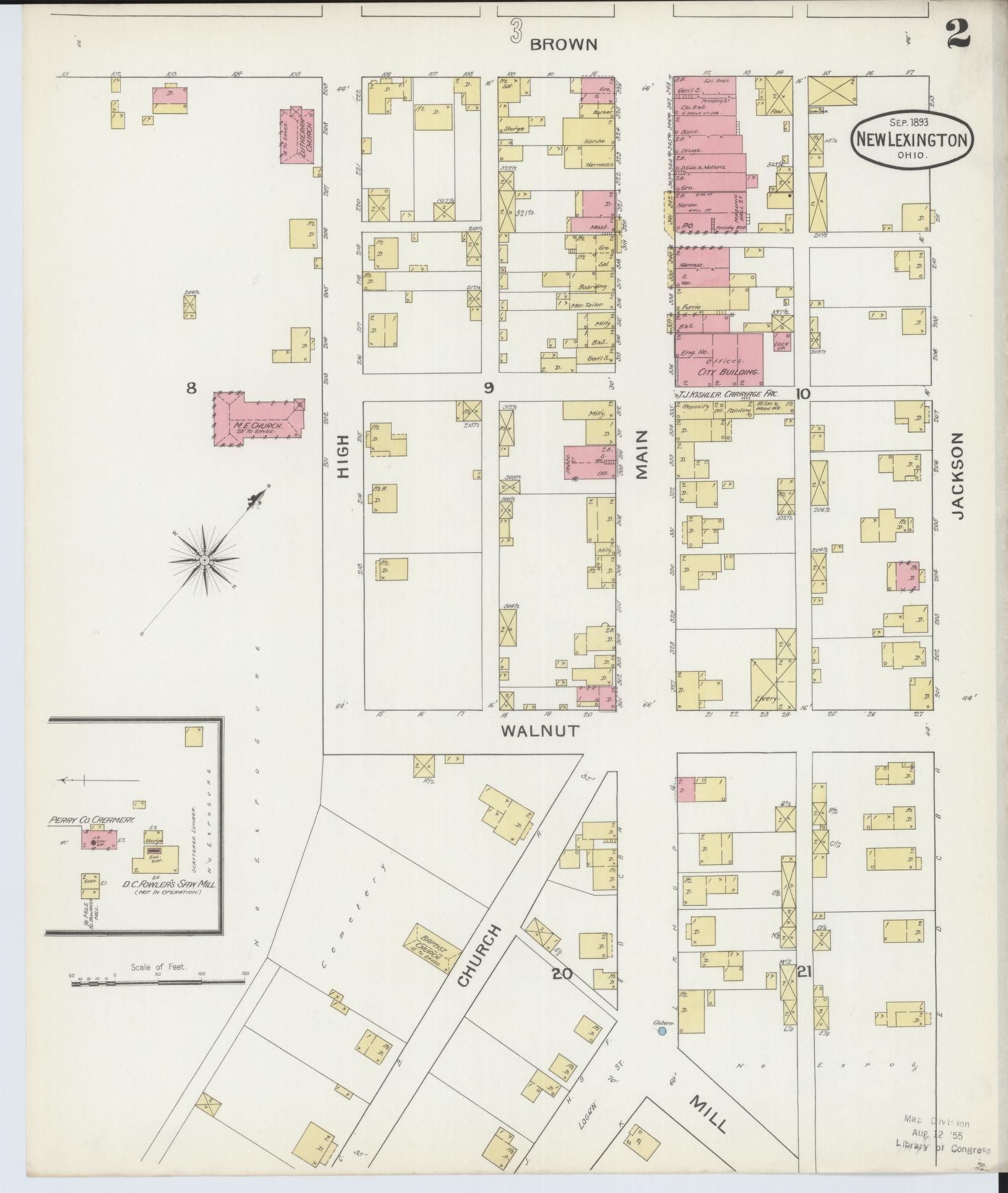 Sanborn Fire Insurance Map from New Lexington, Perry County, Ohio (1893), Sheet #0002 - Complete Map Set gallery image, historic Sanborn map, vintage wall art, Ohio Ohio