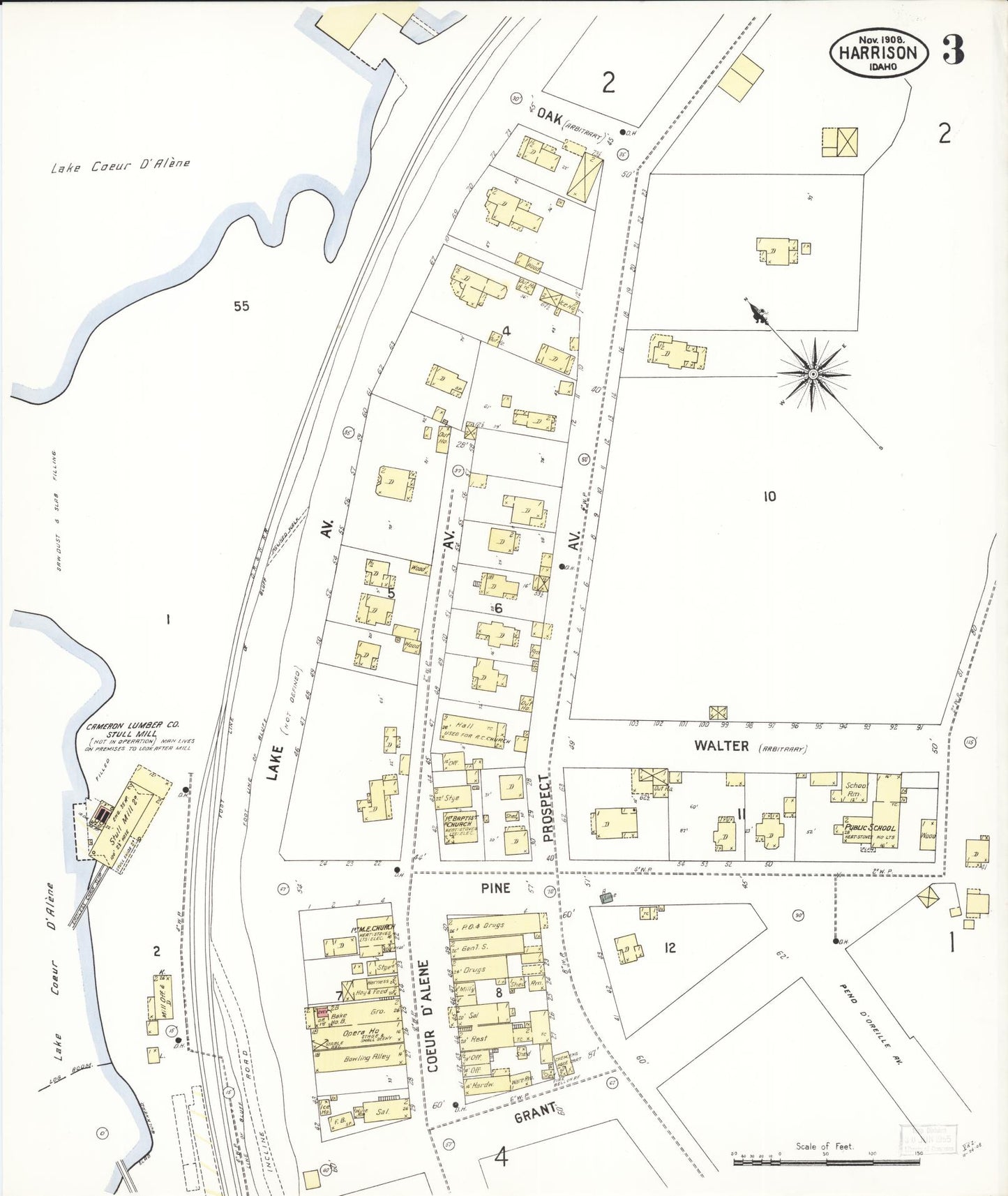 Sanborn Fire Insurance Map from Harrison, Kootenai County, Idaho (1908), Sheet #0003 - Complete Map Set gallery image, historic Sanborn map, vintage wall art, Idaho Idaho