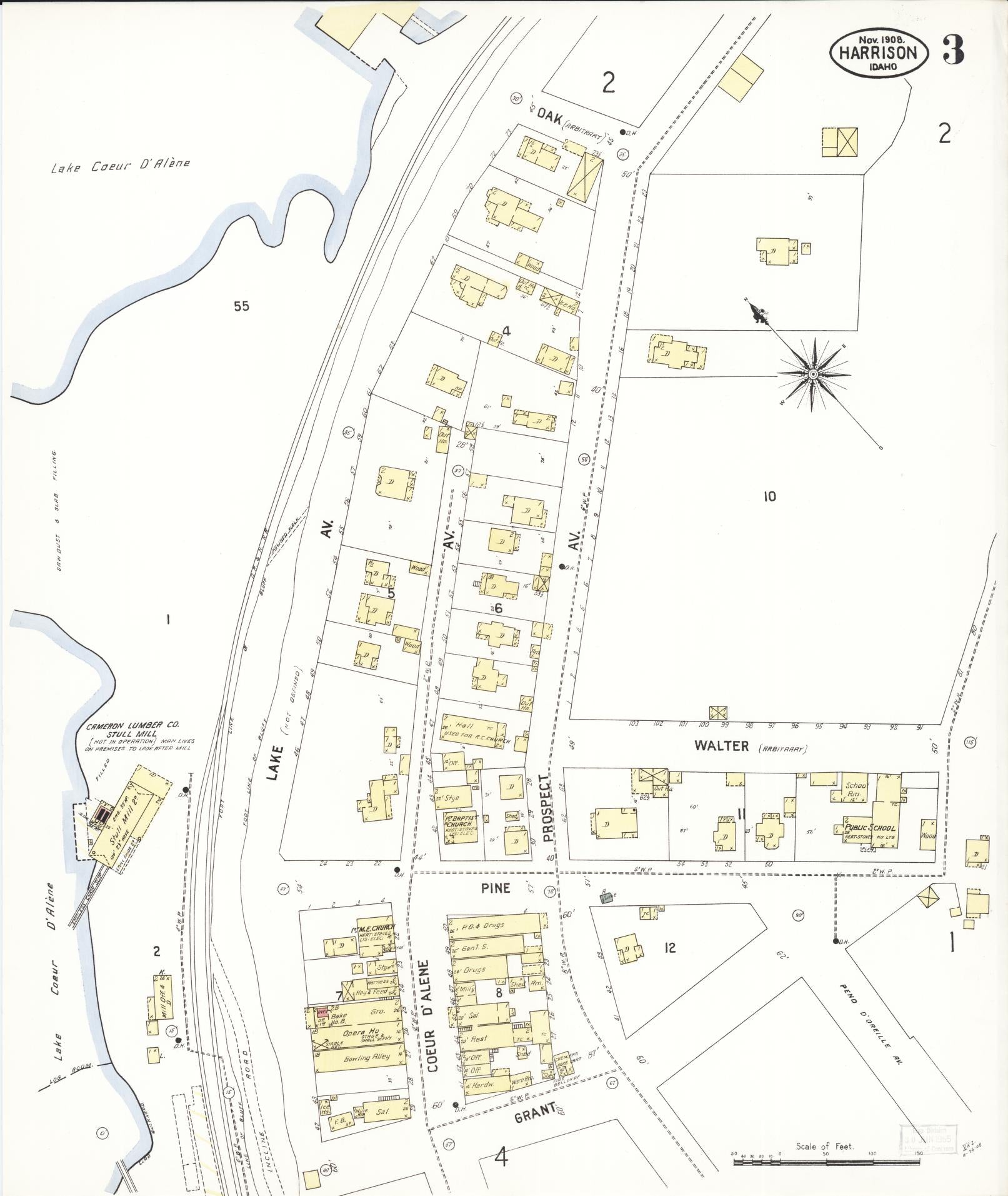 Sanborn Fire Insurance Map from Harrison, Kootenai County, Idaho (1908), Sheet #0003 - Complete Map Set gallery image, historic Sanborn map, vintage wall art, Idaho Idaho