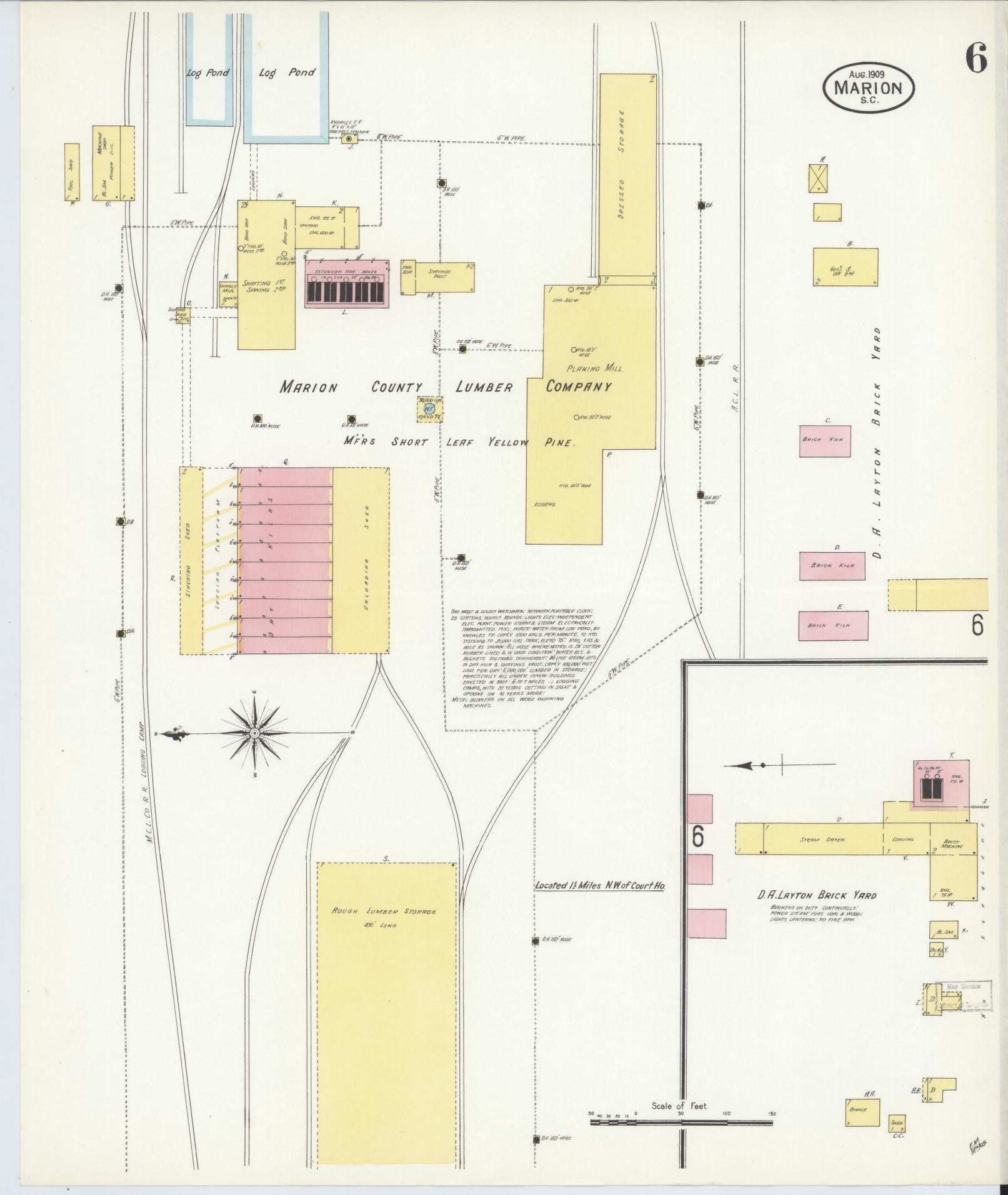Sanborn Fire Insurance Map from Marion, Marion County, South Carolina (1909), Sheet #0006 - Complete Map Set gallery image, historic Sanborn map, vintage wall art, South Carolina South Carolina