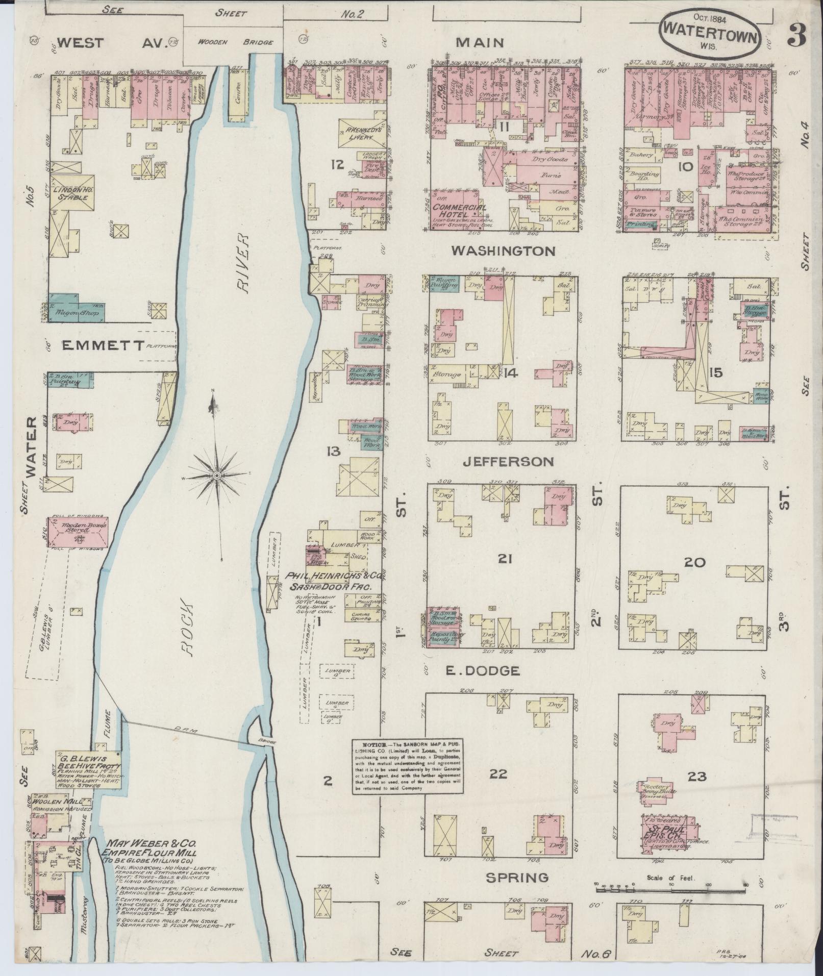 Sanborn Fire Insurance Map from Watertown, Jefferson County, Wisconsin (1884), Sheet #0003 - Historic Sanborn Fire Insurance Map Print, vintage old map wall art, antique decor, genealogy gift, Wisconsin Wisconsin map