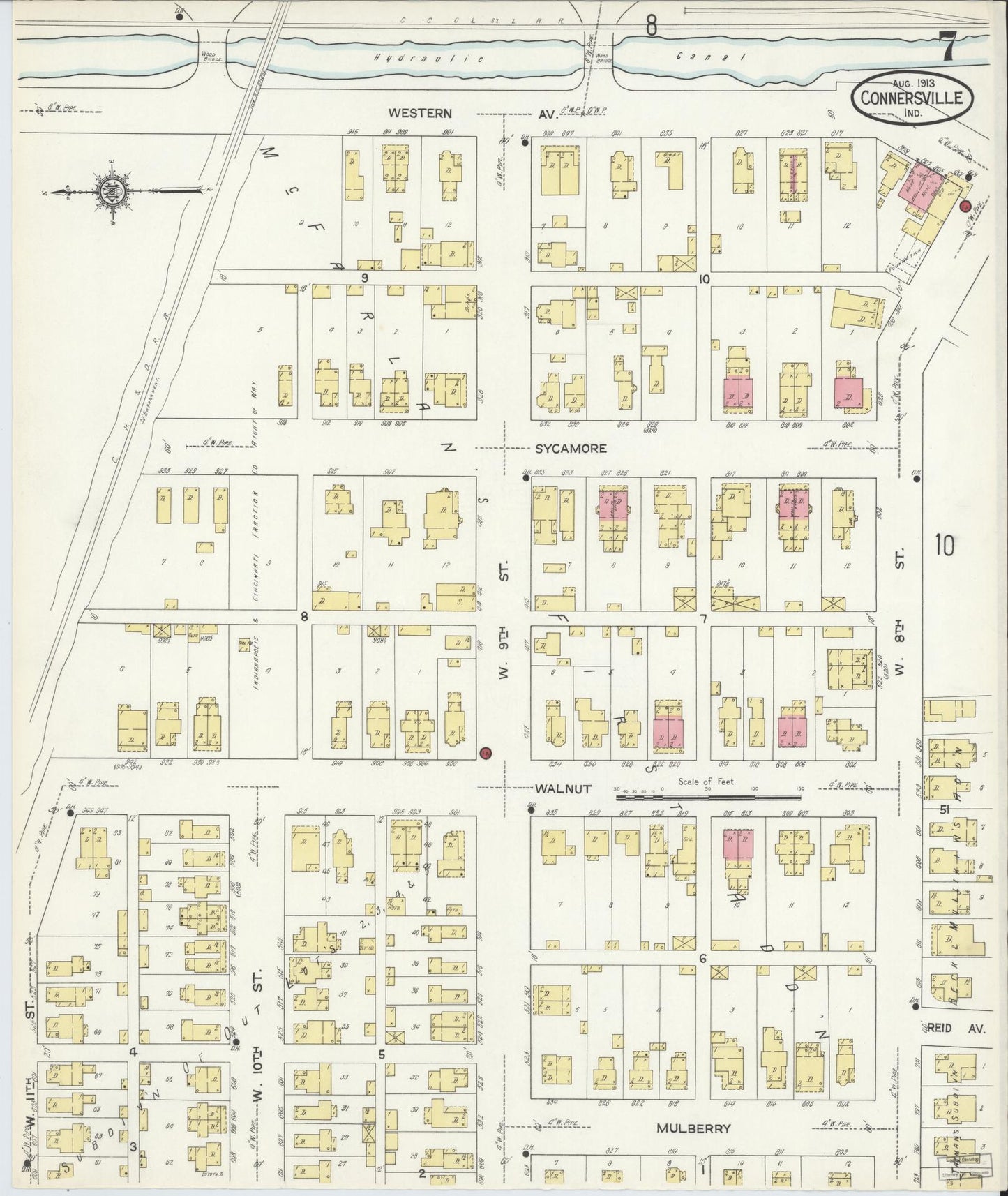 Sanborn Fire Insurance Map from Connersville, Fayette County, Indiana (1913), Sheet #0007 - Complete Map Set gallery image, historic Sanborn map, vintage wall art, Indiana Indiana