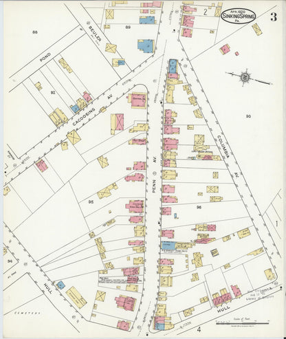 Sanborn Fire Insurance Map from Sinking Spring, Berks County, Pennsylvania (1920), Sheet #0003 - Historic Sanborn Fire Insurance Map Print, vintage old map wall art, antique decor, genealogy gift, Pennsylvania Pennsylvania map