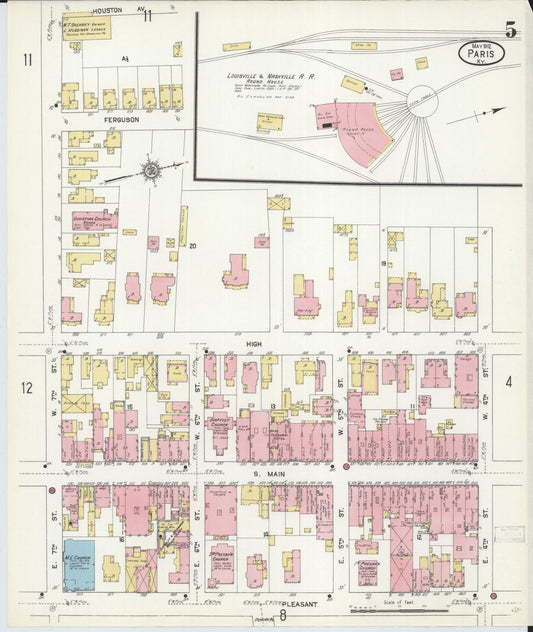 Sanborn Fire Insurance Map from Paris, Bourbon County, Kentucky (1912), Sheet #0005 - Historic Sanborn Fire Insurance Map Print, vintage old map wall art, antique decor, genealogy gift, Kentucky Kentucky map