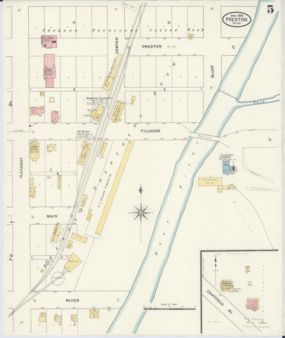 Sanborn Fire Insurance Map from Preston, Fillmore County, Minnesota (1909), Sheet #0005 - Historic Sanborn Fire Insurance Map Print, vintage old map wall art, antique decor, genealogy gift, Minnesota Minnesota map