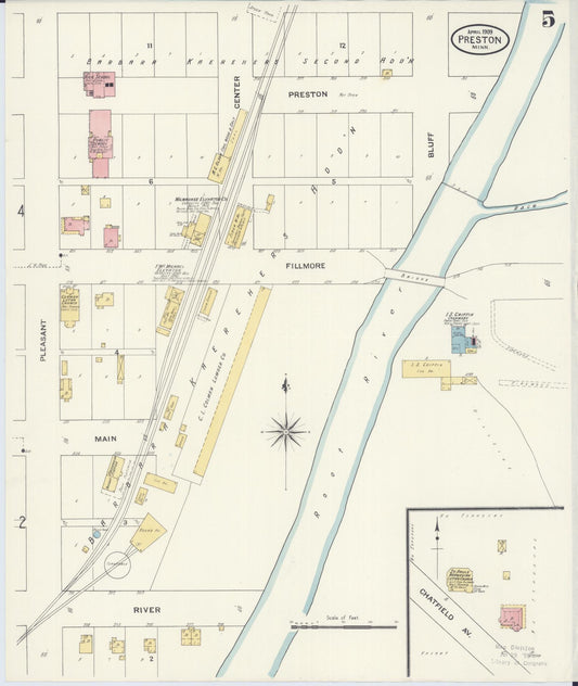 Sanborn Fire Insurance Map from Preston, Fillmore County, Minnesota (1909), Sheet #0005 - Historic Sanborn Fire Insurance Map Print, vintage old map wall art, antique decor, genealogy gift, Minnesota Minnesota map